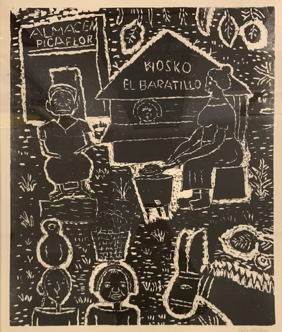 Pedro Di Lascio, Kiosko El Baratillo , década de 1970. Grabado sobre papel. Cortesía
