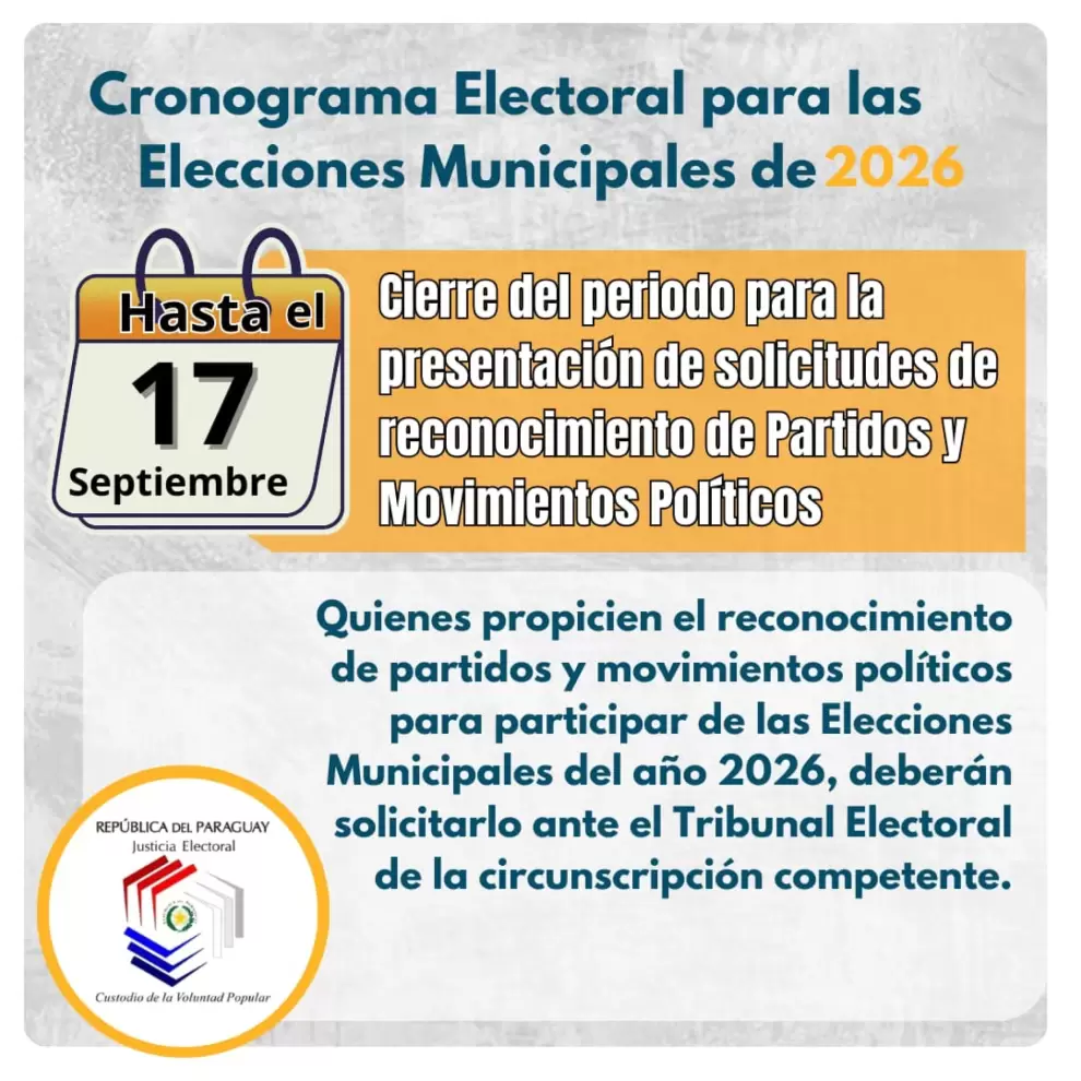 Cronograma para las elecciones municipales 2026.