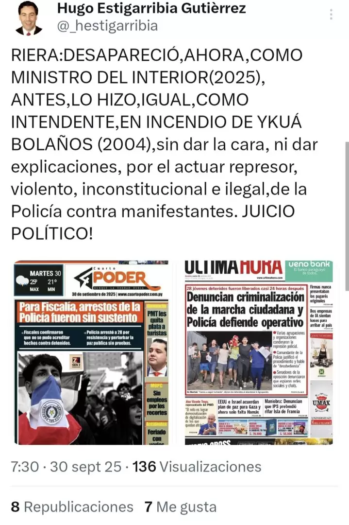 Posteo de Hugo Estigarribia.