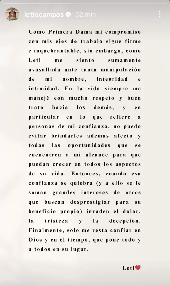 Comunicado de la primera Dama