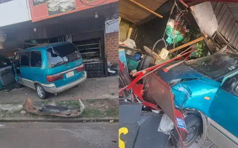 Joven sin licencia se fug� tras un accidente y se estrell� contra una hamburgueser�a.