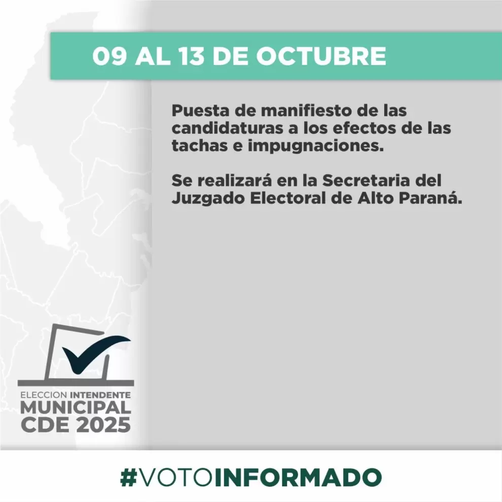 Cronograma electoral para elecciones municipales de CDE.