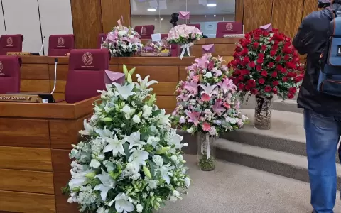 Desfile de flores en el curul de la diputada Johana Vega.