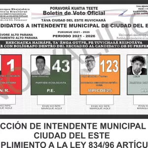 CDE: TSJE publica modelo de bolet�n de voto para la elecci�n de intendente