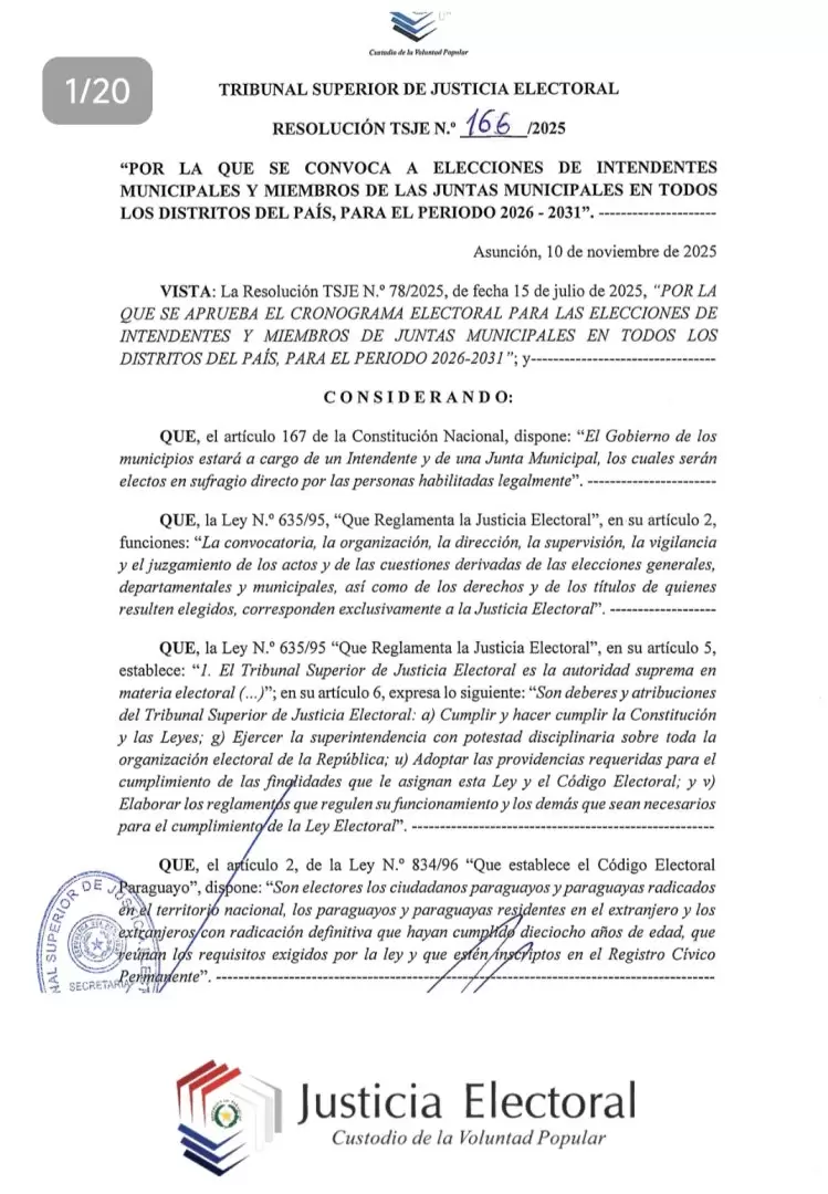 Resoluci�n de la Justicia Electoral.