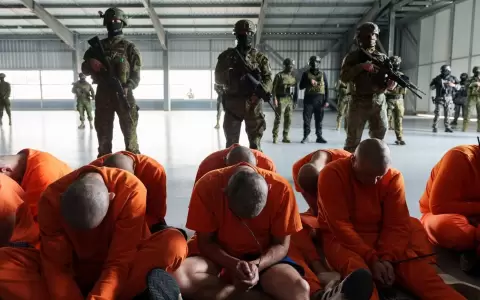 Un grupo de reos custodiados por militares para su traslado a una c�rcel en Ecuador