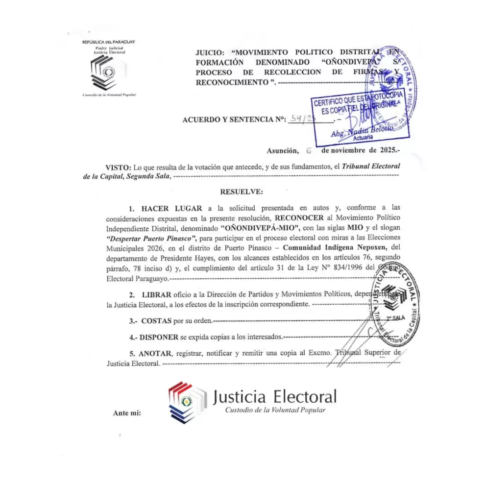 Reconocimiento del nuevo movimiento O�ondivepa Mio.
