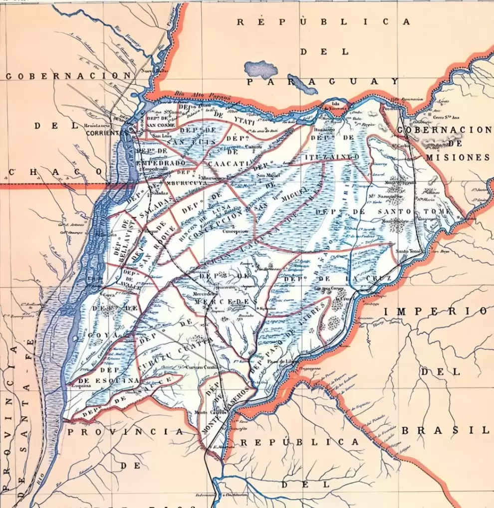 Mapa de la Provincia de Corrientes del a�o 1887 reeditado en 1888. (Atlas Geogr�fico de la Rep�blica Argentina, de Mariano Felipe Paz Sold�n