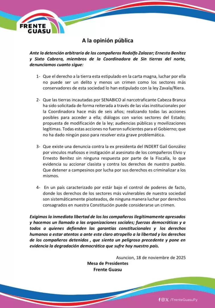 Comunicado del Frente Guasu.