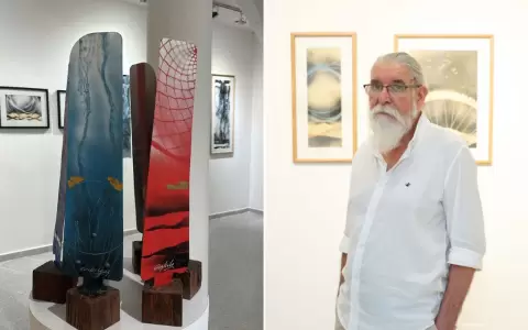 Luis Cogliolo y una de las obras exhibidas en la muestra. Cortes�a