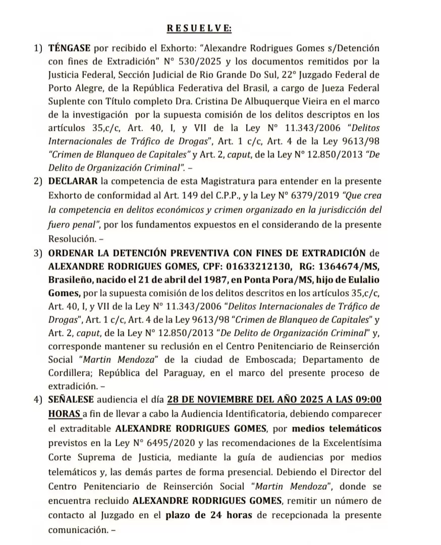 Resolución de la Jueza.