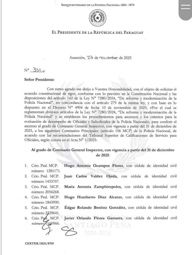 Nomina de comisarios en ascensos.