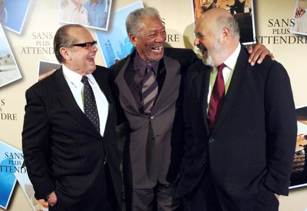 El director estadounidense Rob Reiner (derecha) y los actores Morgan Freeman (centro) y Jack Nicholson posan en el photocall de la película.