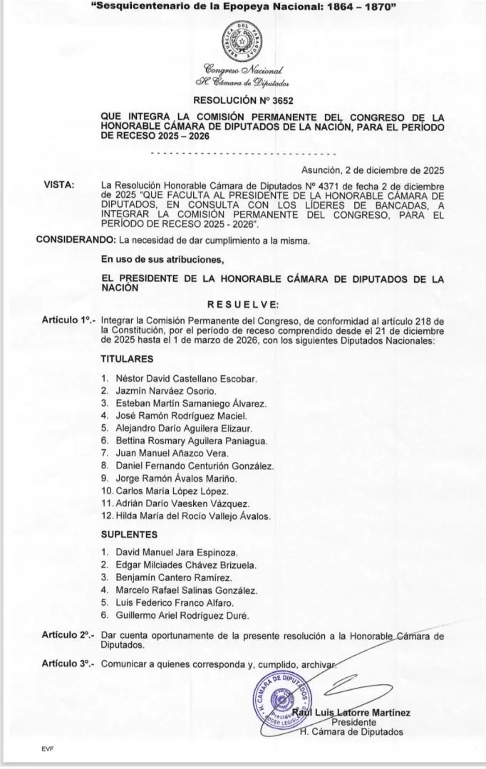 Lista de los diputados que integran la Comisi�n Permanente del Congreso 2025-2026.