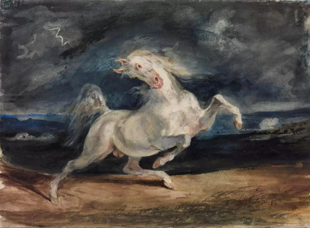 La obra Caballo asustado por una tormenta (circa 1824), del francés Eugène Delacroix, fue seleccionada para ilustrar la portada del libro.
