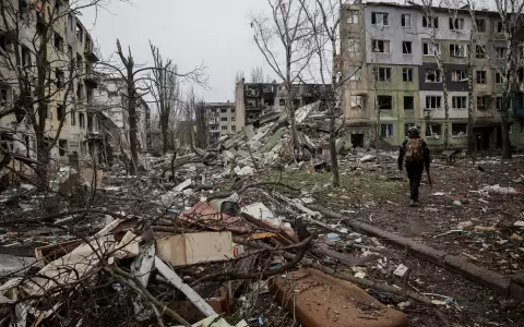 Zona residencial muy da�ada de la ciudad de primera l�nea de Kostyantynivka, en la regi�n de Donetsk, en medio de la invasi�n rusa de Ucrania.