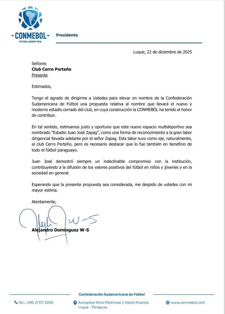 nota alejandro dominguez cerro porteno estadio juan jose zapag