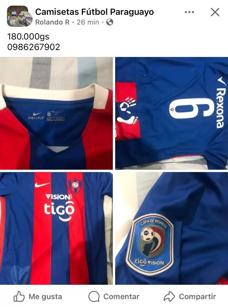 Publicación en Facebook de camisetas originales que resultan ser estafas. Foto: Fb
