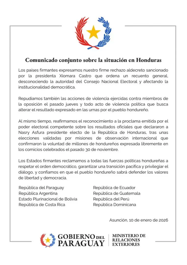 Comunicado Canciller�a.