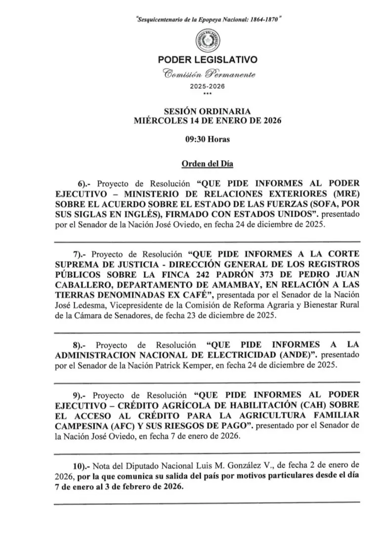 Primera sesión de la Comisión Permanente.