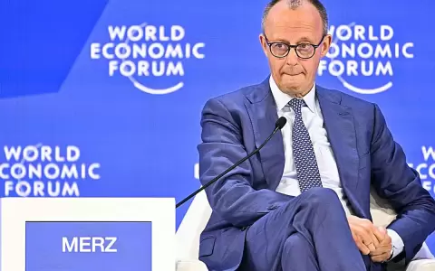 Friedrich Merz durante su intervenci�n durante el Foro Econ�mico Mundial en Davos, Suiza.