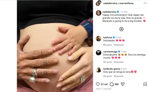Nadia Ferreira anuncia su segundo embarazo.