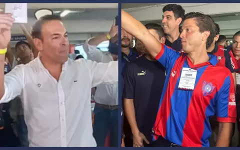 Unidad total en Cerro Porte�o: Reguera y Rejala cantando juntos durante el conteo de votos