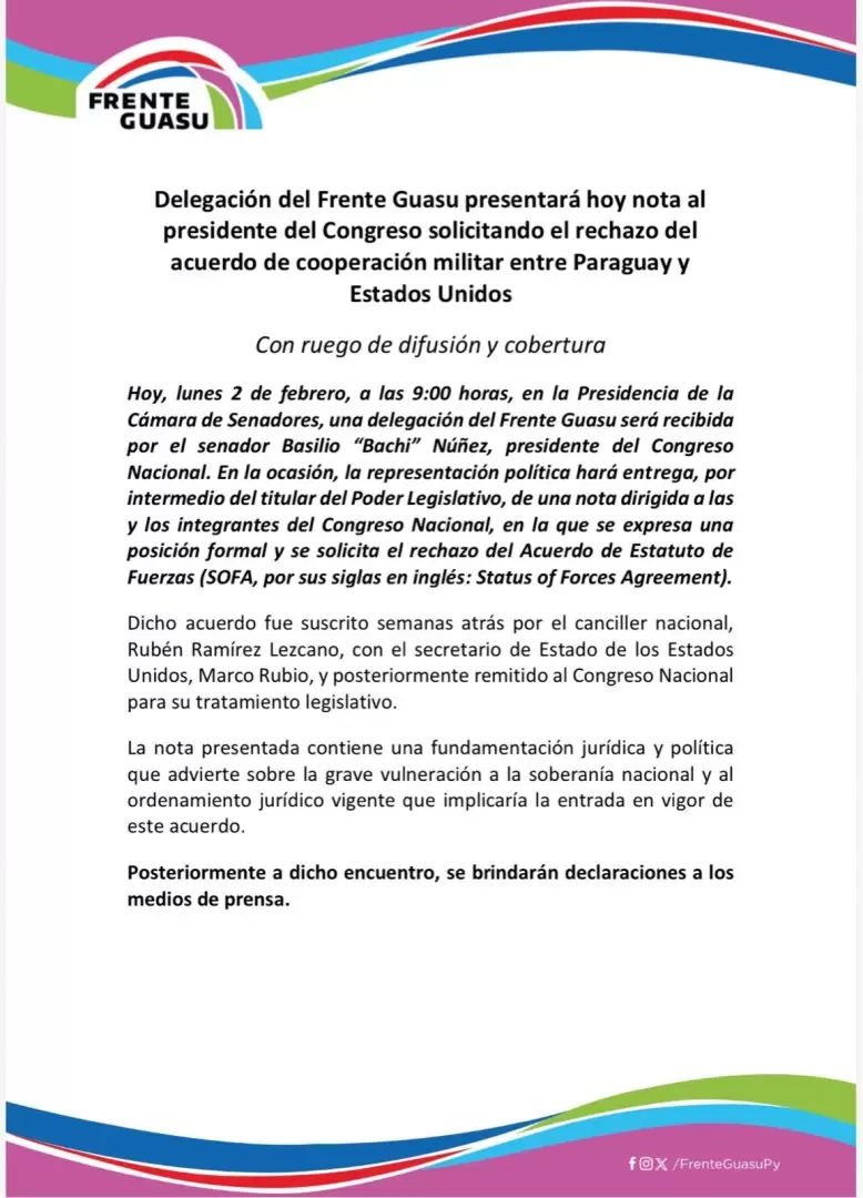 Nota del Frente Guasu.