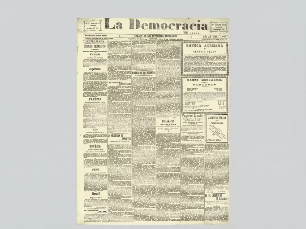 Diario "La Democracia" (Asunción), edición del 3 de diciembre de 1900. Archivo