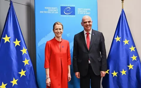 La Alta Representante de la UE para Pol�tica Exterior, Kaja Kallas, junto al secretario general del Consejo de Europa, Alain Berset.