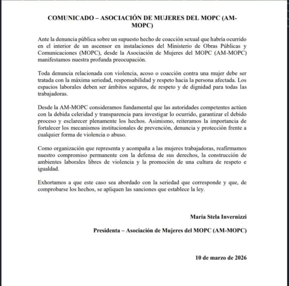 Denuncia de acoso sexual en el MOPC