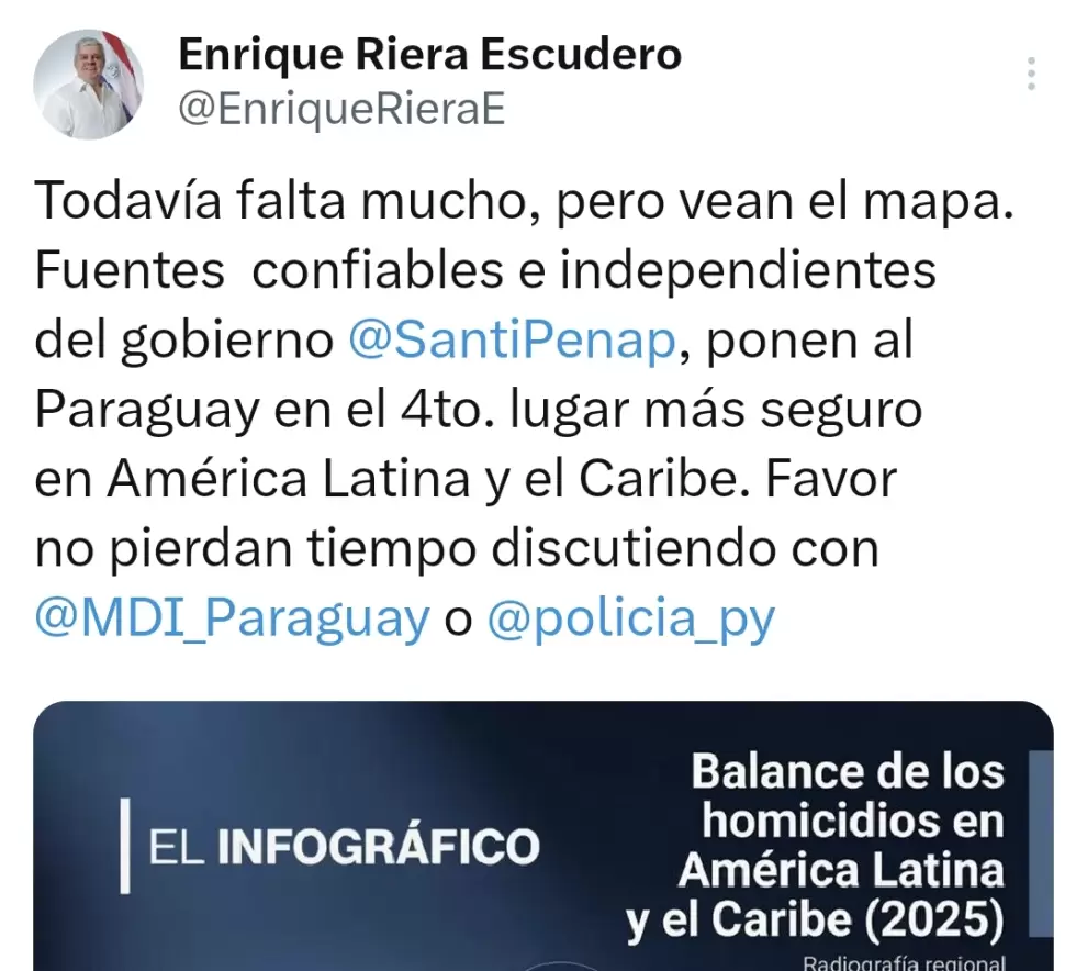 Posteo de Riera sobre seguridad.