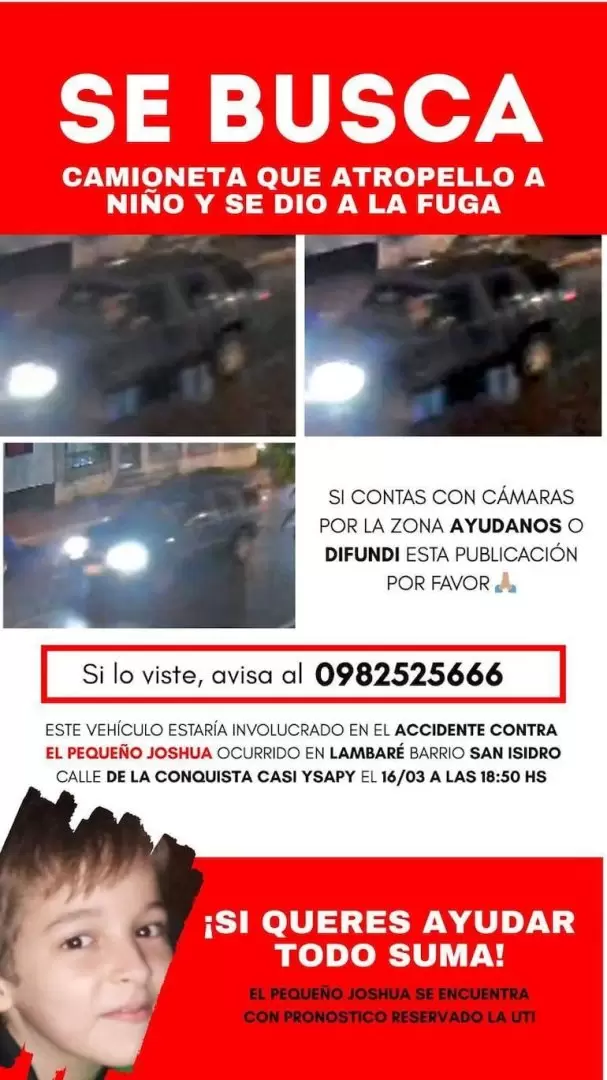 Buscan a conductor que se dio a la fuga tras atropellar a un ni�o en Lambar�