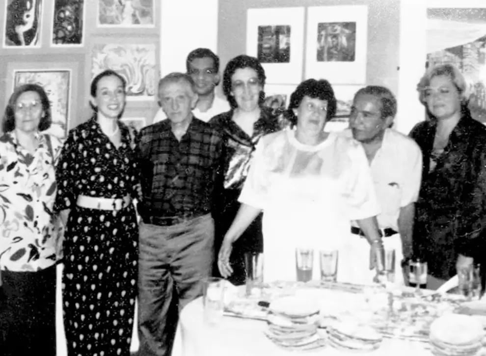 Centro de Estudios Brasileños, Asunción, 1986. De izquierda a derecha: Edith Jiménez, Livio Abramo, David Legal, Fabiola Adam, María Adela Solano Lópe