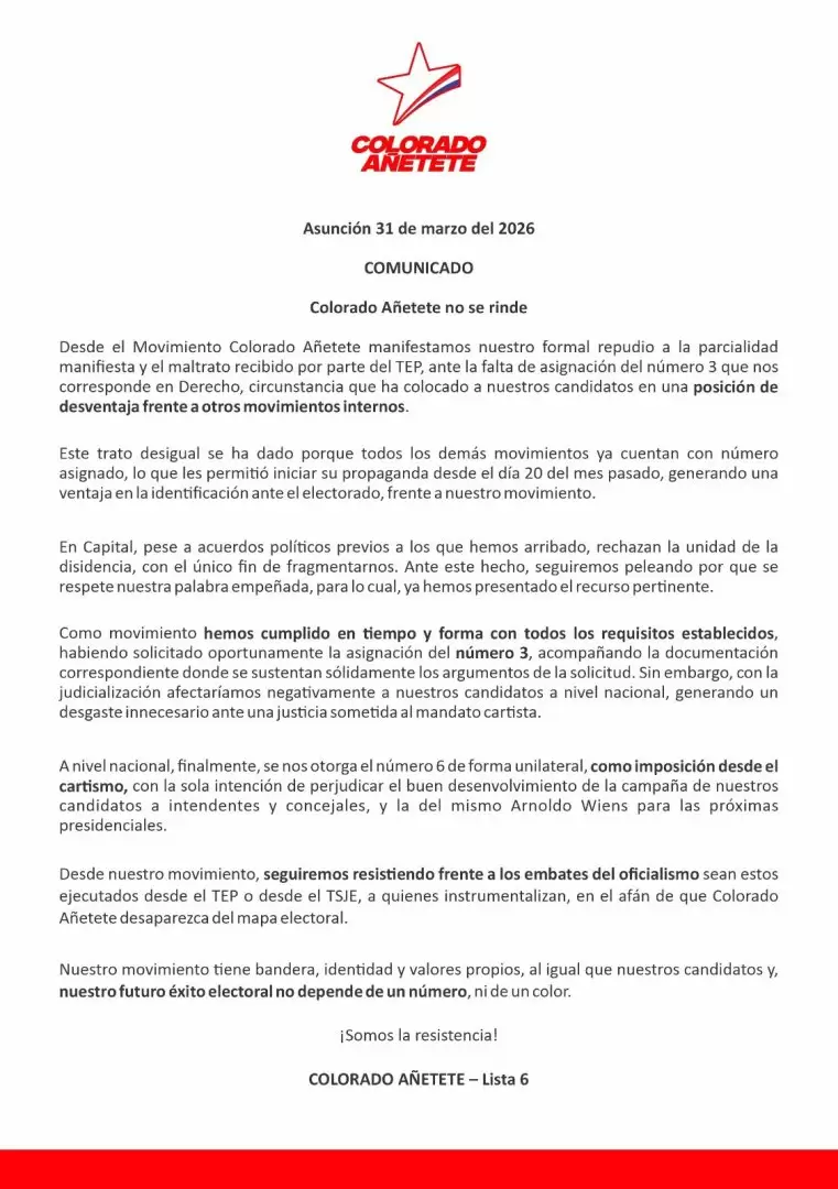 Comunicado de Colorado Añeteté.