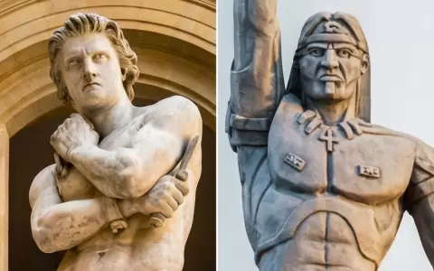 "Espartaco", de Denis Foyatier (Museo del Louvre, Par�s) y el monumento a Sep� Tiaray� (S�o Luiz Gonzaga, R�o Grande do Sul).