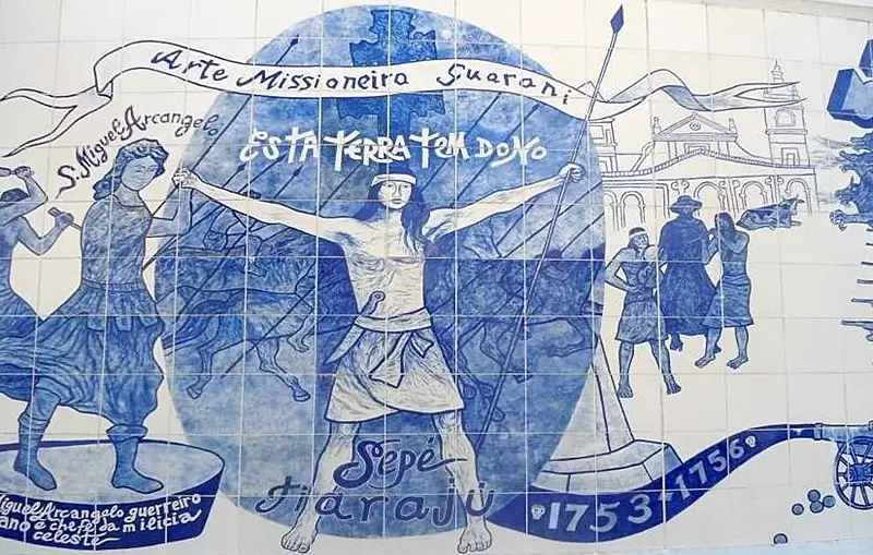 Panel "Epopeya Rio-grandense, Misionera y Farroupilha", en el centro de Porto Alegre. Pintura de Dan�bio Gon�alves. Detalle