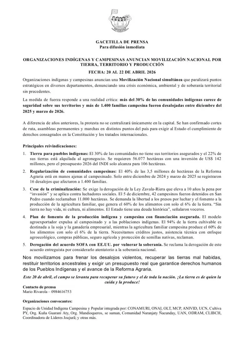 Gacetilla de prensa