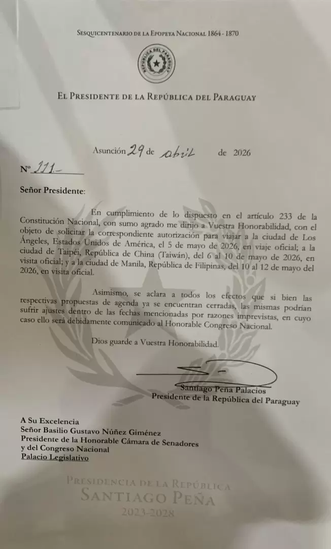 Nota del presidente Santiago Pe�a.