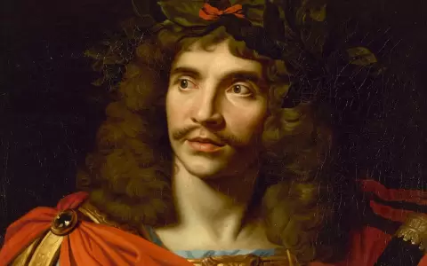 El dramaturgo franc�s Moli�re, interpretando a C�sar en "La muerte de Pompeyo" de Corneille, en un retrato pintado por Nicolas Mignard.