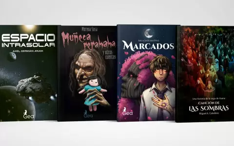 Portadas de "Espacio Intrasolar", "Mu�eca rerahaha...", "Marcados", y "La canci�n de las Sombras".