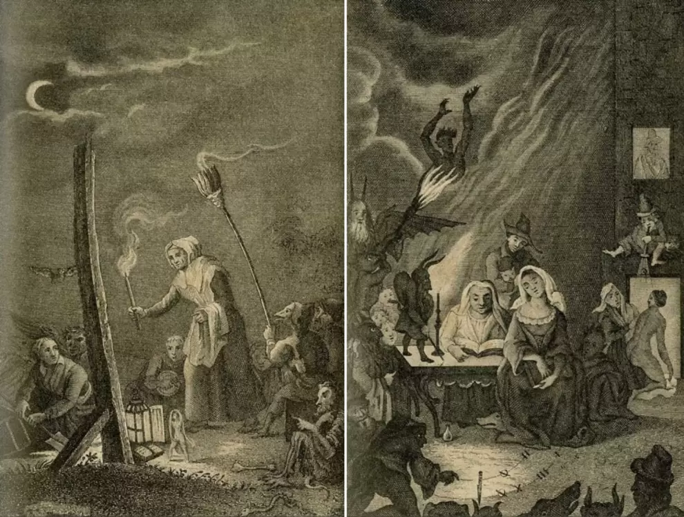 "El s�bado de las brujas" y "Recepci�n de una bruja", dos ilustraciones del Diccionario infernal de Jacques Collin de Plancy, publicada por Maucci en