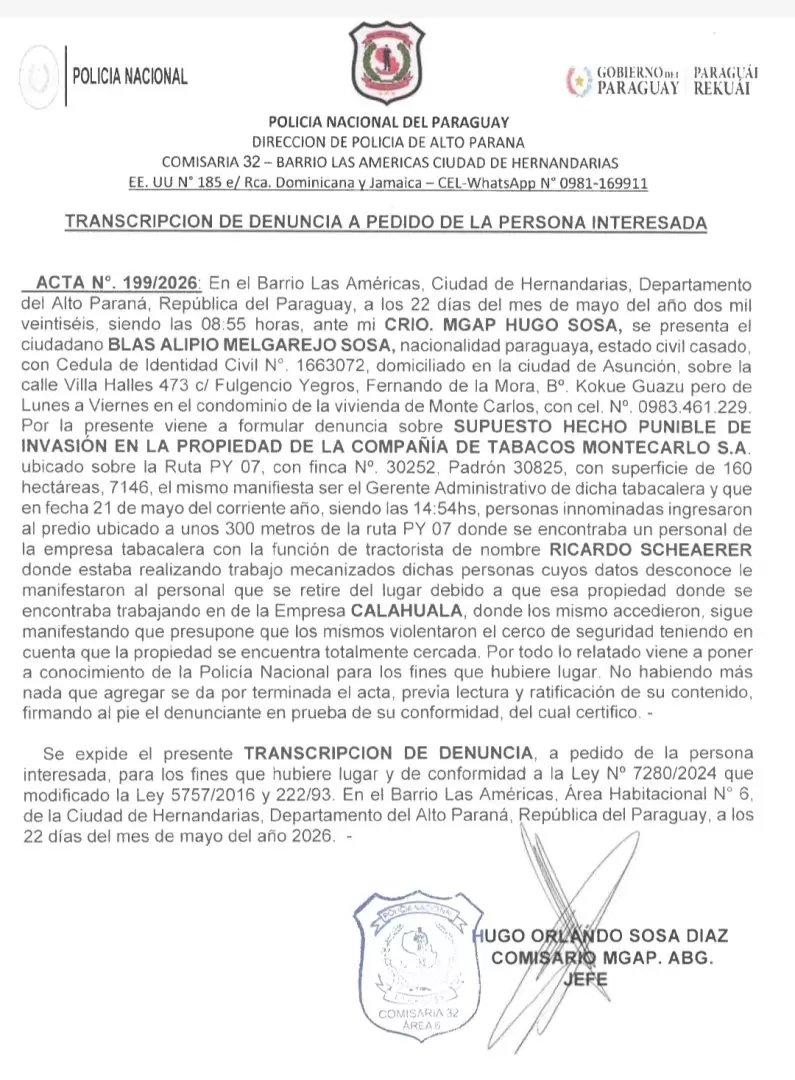 Denuncia ante la Polic�a Nacional