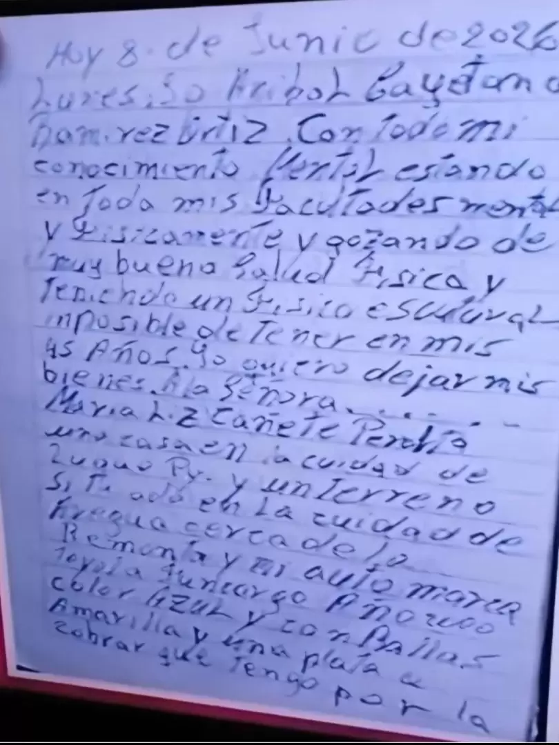 La carta que dej� An�bal Cayetano Ram�rez, hombre que tom� de reh�n a una mujer.
