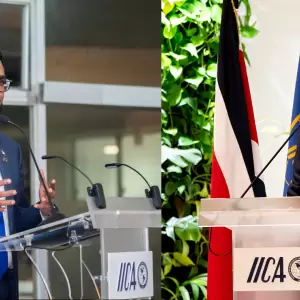 El presidente de Guyana, Irfaan Ali, y el Director General del IICA, Muhammad Ibrahim.