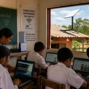 Alumnos paraguayos usando Starlink