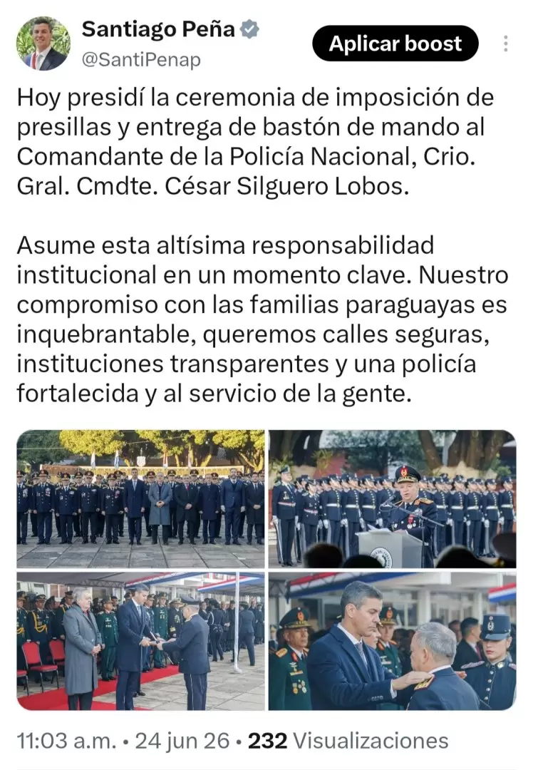Posteo del presidente Santiago Pe�a.