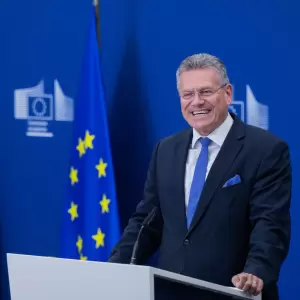 El negociador comercial de la Uni�n Europea, el comisario Maros Sefcovic, en una ruead de prensa en Bruselas.