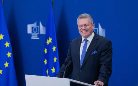 El negociador comercial de la Uni�n Europea, el comisario Maros Sefcovic, en una ruead de prensa en Bruselas.