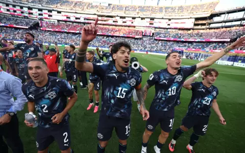 Festejo albirrojo tras el partido ante Alemania.